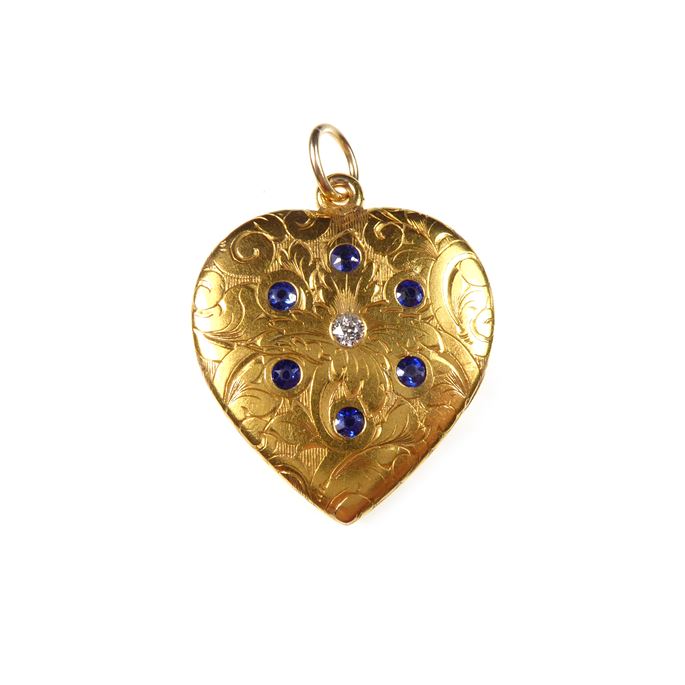 Antique gold, sapphire and diamond heart locket | MasterArt